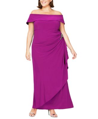 Alex Evenings - Plus Size Off-The-Shoulder Side-Drape Gown