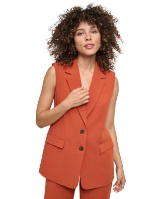 DKNY - Women's Boyfriend Sleeveless Notch-Collar Jacket