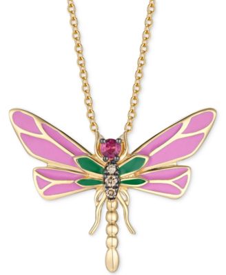 Le Vian - Ruby (1/20 ct. t.w.) & Chocolate Diamond Accent Dragonfly 20" Adjustable Pendant Necklace in 14k Yellow Gold