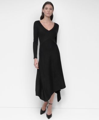 DKNY - Women's Asymmetrical Long-Sleeve Midi Dress