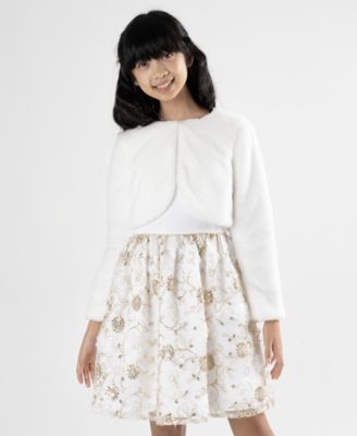Rare Editions - Big Girl Embroidered Artificial Fur Social Dress, 2 Piece
