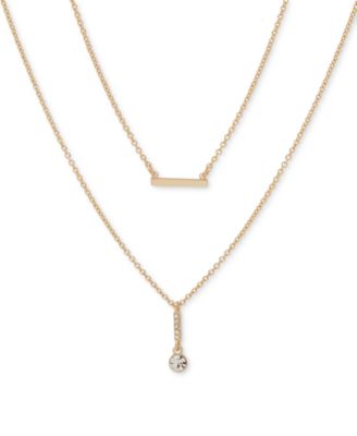 DKNY - Gold-Tone Crystal Bezel & Polished Bar Layered Necklace, 16" + 3" extender