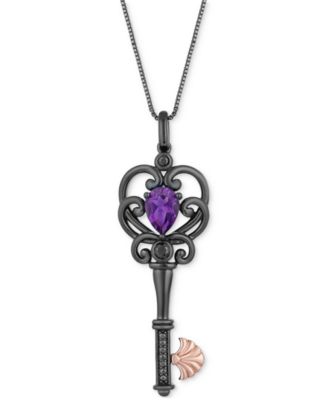 Disney Enchanted Vault - Amethyst (3/4 ct. t.w.) & Black Diamond (1/10 ct. t.w.) Ursula Key Pendant Necklace in Black Rhodium & 14k Rose Gold-Plated Sterling Silver, 16" + 2" extender