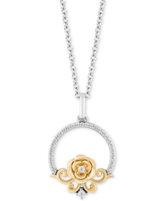 Disney Enchanted Vault - Diamond Belle Rose Circle 18" Pendant Necklace (1/6 ct. t.w.) in Sterling Sliver and 10k Gold