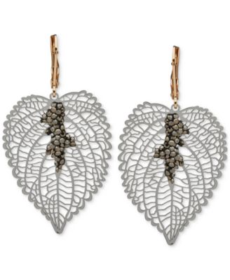 lonna & lilly - Gold-Tone Black Stone Leaf Drop Earrings
