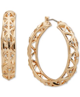 lonna & lilly - Gold-Tone Crystal Open Tube Medium Hoop Earrings, 1.53"