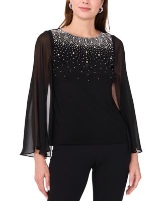 MSK - Women's Crystal-Embellished Flutter-Sleeve Top