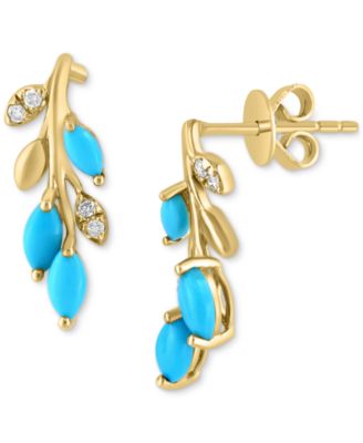 EFFY Collection - Turquoise & Diamond (1/20 ct. t.w) Branch Drop Earrings in 14k Yellow Gold