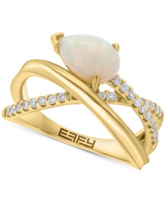 EFFY Collection - Ethiopian Opal (1-1/6 ct. t.w.) & Diamond (1/5 ct. t.w) Crisscross Statement Ring in 14k Yellow Gold