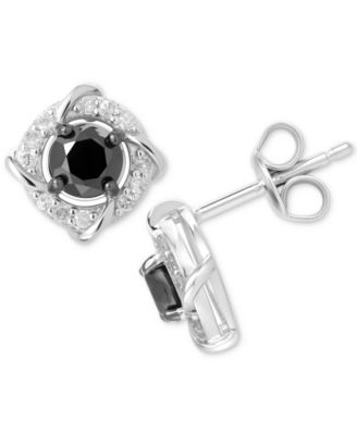 Macy's - Black & White Diamond Love Knot Stud Earrings (1 ct. t.w.) in Sterling Silver