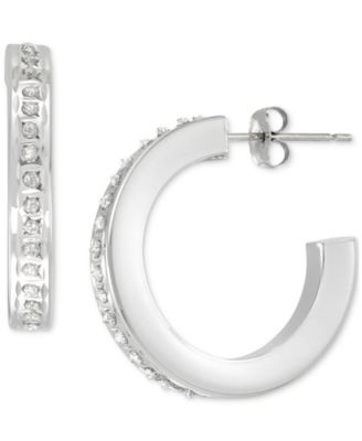 Macy's - Diamond Accent Fascination C Shape Hoop Earrings in 10k White Gold