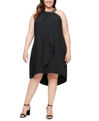 SL Fashions - Plus Size Embellished Halter Draped Sleeveless Shift Dress