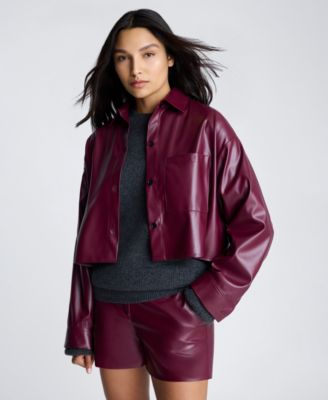Kenneth Cole - Women's Faux-Leather Button-Front Cropped Shirt