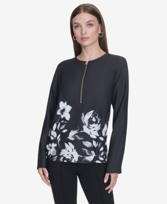 Halston - Women's Printed Half-Zip Top