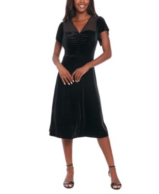 London Times - Women's Velvet Mesh-Yoke Dress