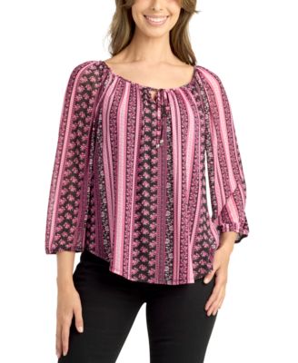 BCX - Juniors' Printed Mesh Peasant Top