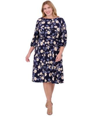 Jessica Howard - Plus Size Floral-Print Gathered-Waist Dress