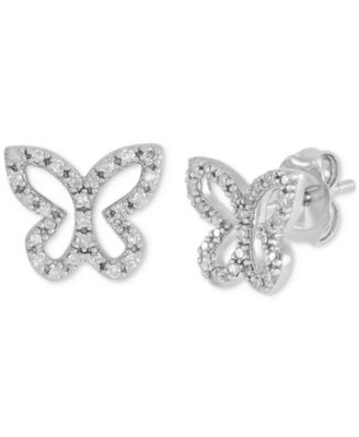 Macy's - Diamond Butterfly Stud Earrings (1/6 ct. t.w.) in Sterling Silver