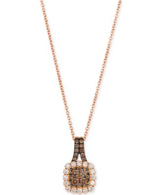Le Vian - Chocolate Diamond & Nude Diamond Square Halo Cluster Adjustable 20" Pendant Necklace (5/8 ct. t.w.) in 14k Rose Gold