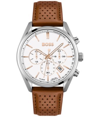 Hugo Boss - Men's Chronograph Champion Brown Perforated Leather Strap Watch 44mm