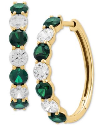 Grown With Love - Lab Grown Emerald (1-7/8 ct. t.w.) & Lab Grown Diamond (1-1/2 ct. t.w.) Small Hoop Earrings in 14k Gold, 0.82" (Also in Lab Grown Ruby & Lab Grown Sapphire)
