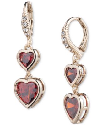 Givenchy - Gold-Tone Red Cubic Zirconia Heart Double Drop Earrings