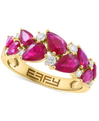 EFFY Collection - Ruby (3 ct. t.w.) & Diamond (1/4 ct. t.w.) Pear Cluster Ring in 14k Gold