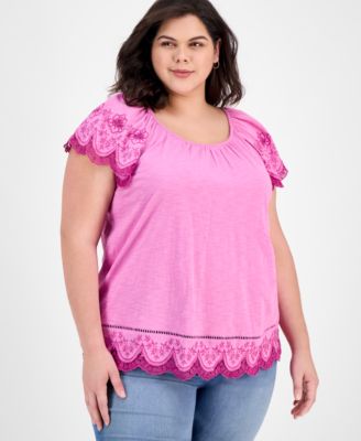 Style & Co - Plus Size Scalloped-Hem Flutter-Sleeve Top