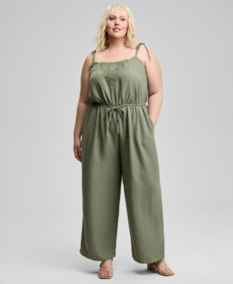 And Now This - Trendy Plus Size Drawstring-Waist Jumpsuit