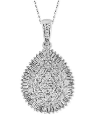 Macy's - Diamond Cluster Teardrop Pendant Necklace (2 ct. t.w.) in 14k White Gold
