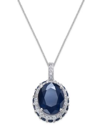 Macy's - Sapphire (3-9/10 ct. t.w.) and White Sapphire (1/6 ct. t.w.) Pendant Necklace in 10k White Gold