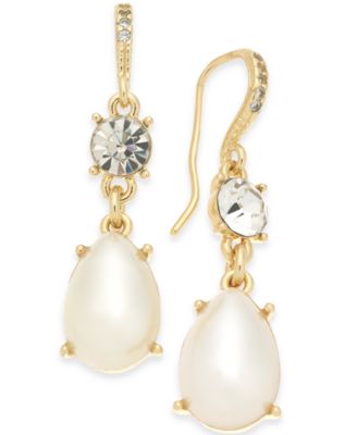 Charter Club - Gold-Tone Crystal & Imitation Pearl Drop Earrings