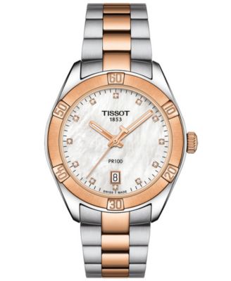 Tissot - Women's Swiss PR 100 Sport Chic T-Classic Diamond-Accent Two-Tone Stainless Steel Bracelet Watch 36mm