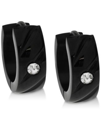 Sutton by Rhona Sutton - Men's Black-Tone Stainless Steel & Cubic Zirconia Hoop Earrings