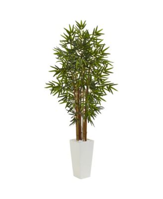 Nearly Natural - 5' Bamboo Artificial Tree in White Tower Planter