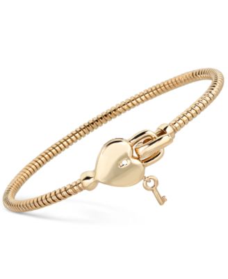 Italian Gold - Heart & Key Tubogas Bangle Bracelet in 14k Gold-Plated Sterling Silver
