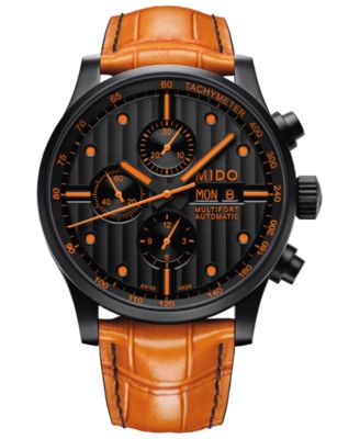 Mido - Men's Swiss Automatic Multifort Orange Leather & Interchangeable Black Leather Strap Watch 44mm