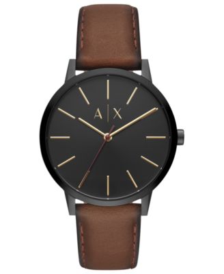 A|X Armani Exchange - Men's Cayde Brown Leather Strap Watch 42mm