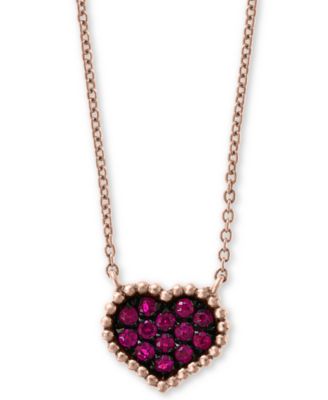 EFFY Collection - Ruby (1/8 ct. t.w.) Heart 16" Pendant Necklace in 14k Rose Gold