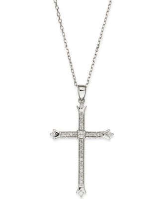Macy's - Diamond Skinny Cross Pendant Necklace in 14k White Gold (1/6 ct. t.w.)