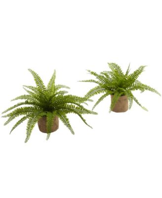 Nearly Natural - Boston Fern w/Burlap Planter, Set of 2