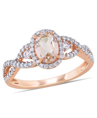Macy's - Morganite (3/4 ct. t.w.) White Sapphire (1/20 ct. t.w.) and Diamond (1/3 ct. t.w.) 3-Stone Infinity Ring in 10k Rose Gold