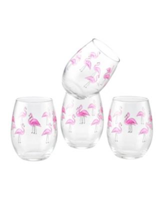 Culver - Flamingos Stemless Wine Glass 15-Ounce Set of 4