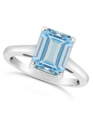 Macy's - Emerald-cut Gemstone Ring in Sterling Silver. Available in Sky Blue Topaz 4-1/6 ct. t.w. and Rose Quartz 3-1/4 ct. t.w.
