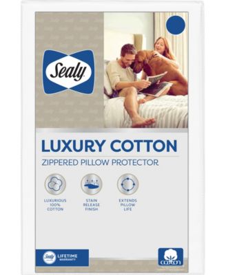 Sealy - Luxury Cotton Zippered Pillow Protector, Standard/Queen