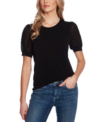 CeCe - Puff-Sleeve Mixed-Media Top