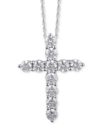 Macy's - Diamond Cross 16" Pendant Necklace (3 ct. t.w.) in 14k White Gold
