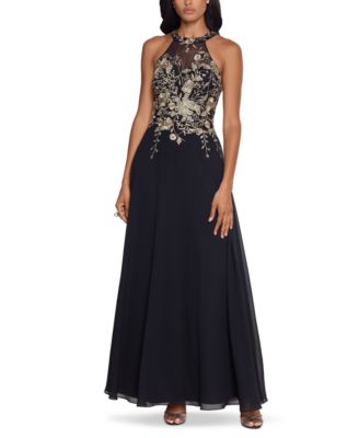 Betsy & Adam - Embellished Chiffon Illusion Gown