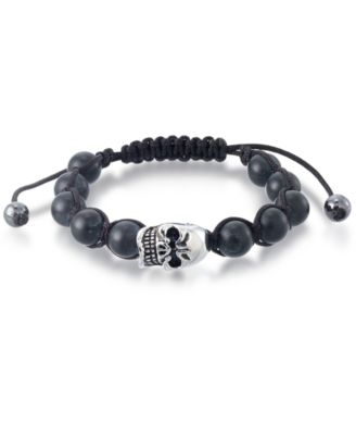 Andrew Charles by Andy Hilfiger - Men's Onyx Bead Skull Bolo Bracelet in Stainless Steel (Also in Tiger's Eye & White Agate)