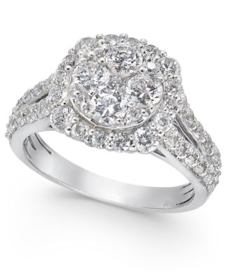 Macy's - Diamond Halo Cluster Engagement Ring (2 ct. t.w.) in 14k White Gold